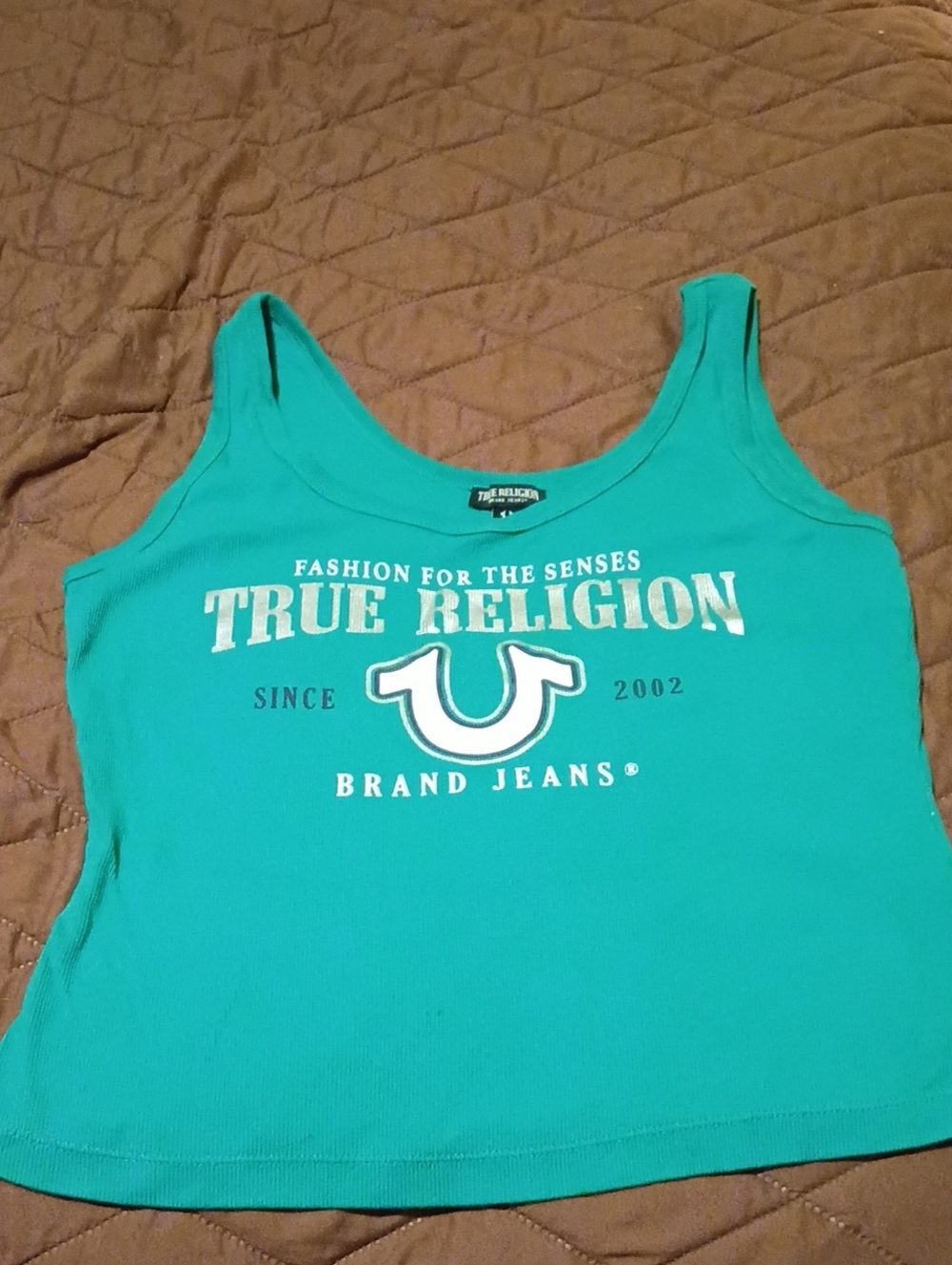 True Religion Teal Logo Scoop Neck Tank Size Large Like New